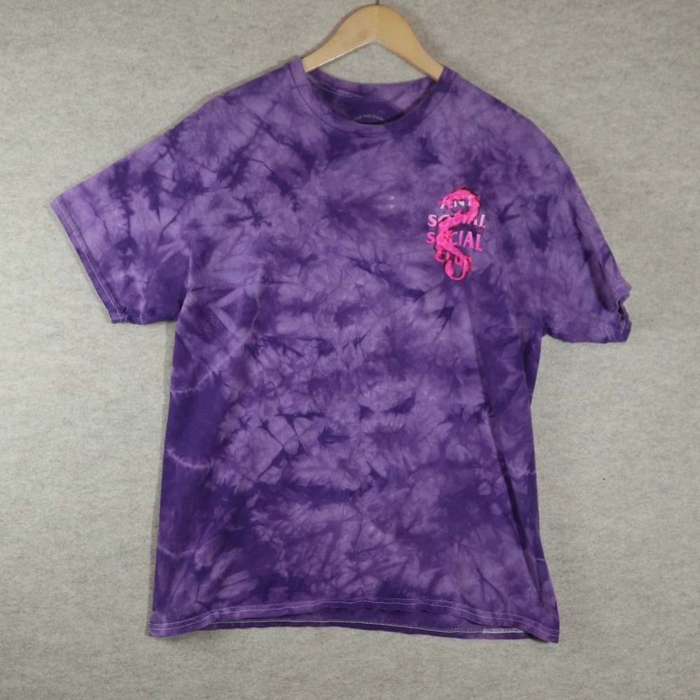 Anti Social Social Club T-Shirt Large Purple Tie Dye 2020s Pink Dragon Graphic